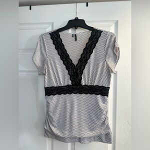 Maurices Black and White Polka Dot Lace Blouse